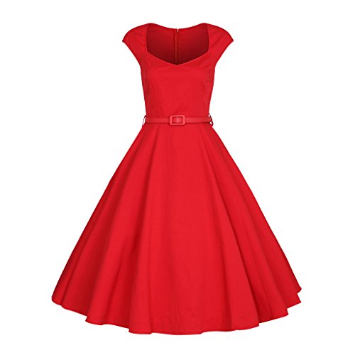 Minifaceminigirl Women Red Plus Size 1950s Vintage Retro Cocktail Swing Dresses Red XXL