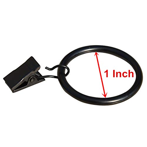 TripleLife Curtain Rings with Clips Strong Metal Decorative Drapery Window Curtain Ring Clips Rustproof Vintage 1 inch Interior Diameter Black Set of 20 (Black)