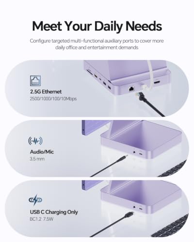 Hub USB-C per iMac 24" M1/M3/M4 con box esterno per SSD M.2 NVMe da 4 TB | PULWTOP hub USB C per iMac da 24" 2021-2024 con HDMI 4K a 60 Hz, 2,5 GbE, USB A/C 3.2 10 Gbit/s, SD/TF, audio - Viola