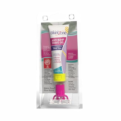 Bikini Zone Flow All-in-One Travel Razor with 1 oz Anti-Bump Shave Gel, 3-Blade…