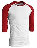TL Men's Basic Crew Neck Cotton 3/4 sleeve Essentail Raglan Baseball Tee Shirts (MEDIUM, RED_WHITE)