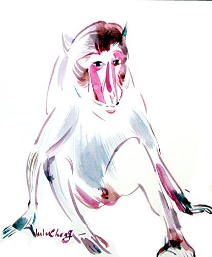 Original monky painting Handmade monkey painting Monkey watercolour Wild animals painting Asian animals art Small painting 8x6inch