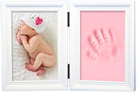 NovoGifts First Year Baby 4''x6'' Picture Frame with Colorful Eco-friendly Plasticine Pink Impression Material