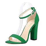 ZriEy Women's Chunky Block Strappy High Heel Sandals Fashion Simple Ankle Strap Open Toe Shoes Suede Green Size 9 for Formal Dress Wedding Party
