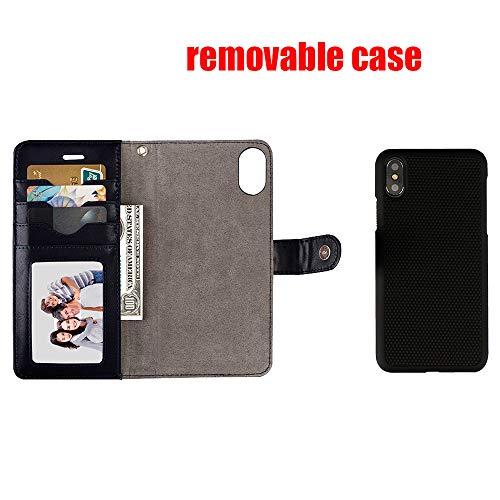 Mens iPhone 6 Plus Wallet Case,iPhone 6s Plus Wallet Phone Cover Folio Flip Cell Case Leather Case with Detachable PC Box Case Cell Phone Cover Bag with Card Slots,Cash Pocket,Magnet Closure,Black