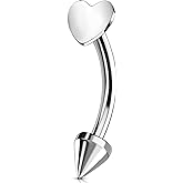 OUFER Rook Piercing Jewelry, G23 Solid Titanium Eyebrow Rings, Heart Vertical Labret Lip Jewelry, 16G Curved Barbells, Daith Rook Earrings for Women Men