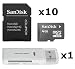 10 PACK - SanDisk 4GB MicroSD HC Memory Card SDSDQAB-004G (Bulk Packaging) LOT OF 10 with SD Adapter and USB 2.0 MicoSD & SD Memory Card Reader  primary