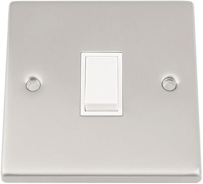 A5 Products Satin Matt Chrome Square 1 Gang 2 Way Light Switch White Plastic
