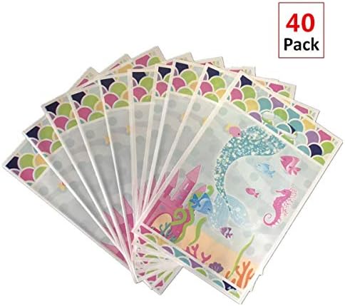 EIXJA 40 Pack Mermaid Party Bags, Plastic Party Gift Bags, Mermaid Party Supplies Goody Bags, Baby Shower Treat Bags,Party Bags for Girls Birthday,Mermaid Party Favor Bags