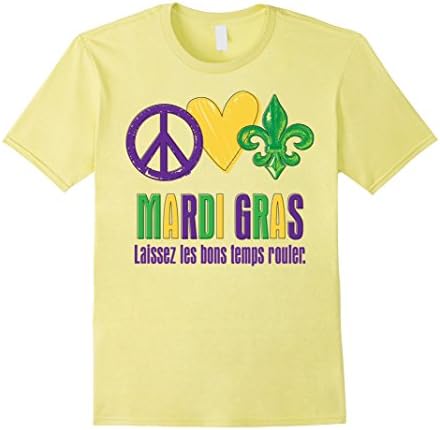 Peace Love Mardi Gras Shirt - Male XL - Lemon