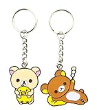 San-X  Rilakkuma, Korilakkuma Enamel Keychain set - Securely Attaches to a Purse, Backpack or ID Lanyard - Authentic Japanese Design - Durable Quality
