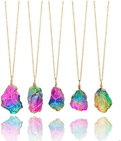 firstfly Rainbow Stone Pendant Necklace