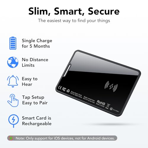 Air Tag Card Wallet Tracker, 1 Piece, Rechargeable Find Objects Wallet, Smart Tag Compatible with Apple Where Is (iOS Only), Bluetooth Locator for Wallet/Suitcase/Bags, IP68 Waterproof