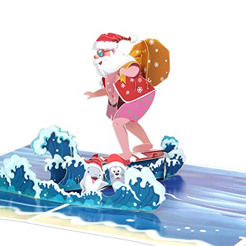 Pop-up Christmas Card 3D Greeting Card Xmas/New Year Handmade Gift With Envelope Christmas Surfer Old Man