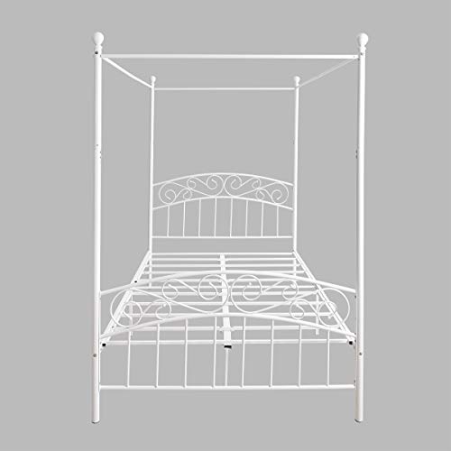 JURMERRY Full Size Metal Canopy Bed Frame with Ornate European Style