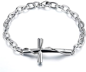 Fashion Ahead Stainless Steel Sideways Cross Couple Bracelet for him and Hers Couple Jewelry