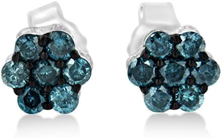 Sterling Silver Treated Blue Diamond Floral Stud Earrings (0.5 cttw, Blue Color, I2-I3 Clarity)