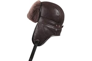 Zavelio Unisex Shearling Sheepskin Aviator Russian Ushanka with Snap Hat