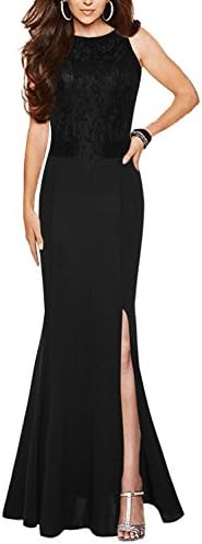SYLVIEY Women's Halter Retro Lace Vintage Wedding Maxi Party Formal Long Dress Black XXL