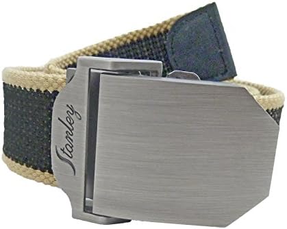 Belt Canvas Web With Free Gift Bag, Adjust to 60 In, Tan-Black Stripes