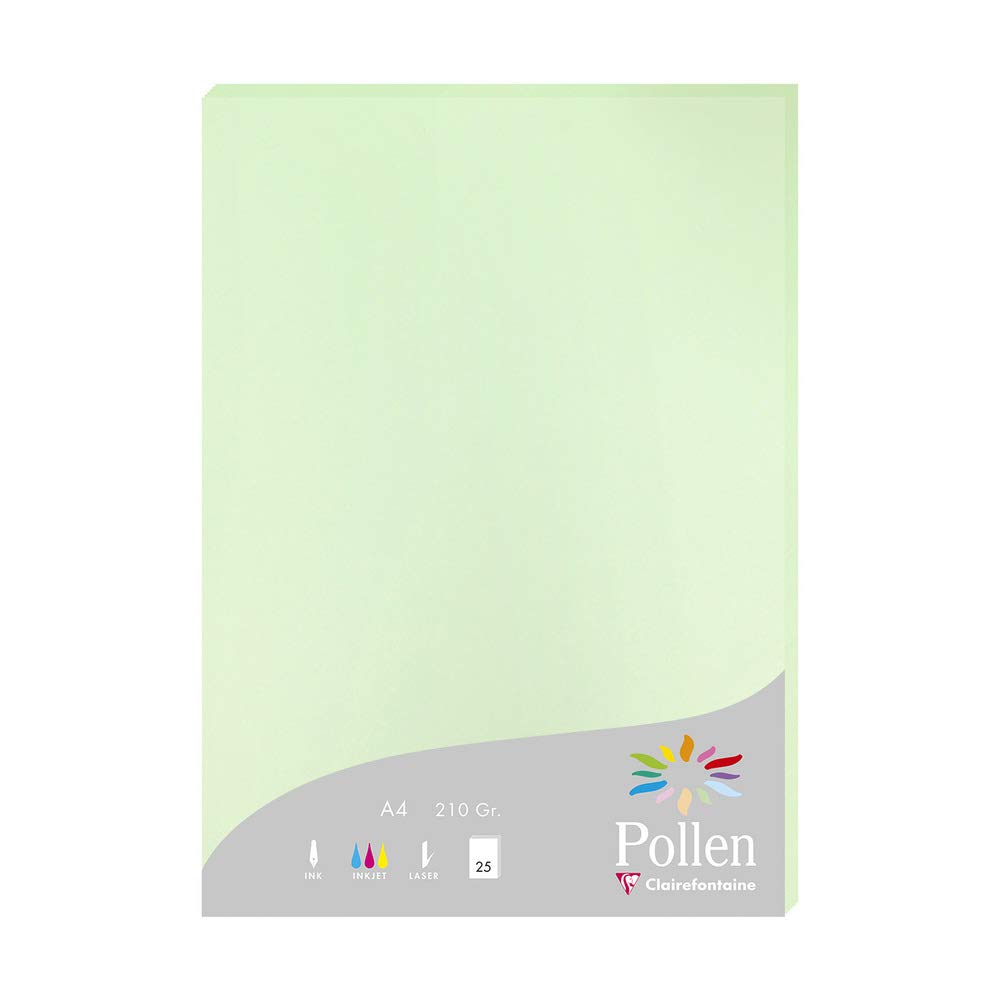 Clairefontaine 24205C Wallet of 25 Sheets Format A4 (21x29,7cm) 210gsm Green Colour Invitation Paper Events Correspondence Pollen Range Premium Smooth Paper
