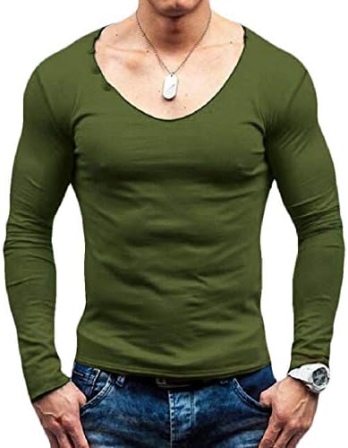 UUGYE Men's Solid Long Sleeve V-Neck Slim Big Tall T-Shirt Tee