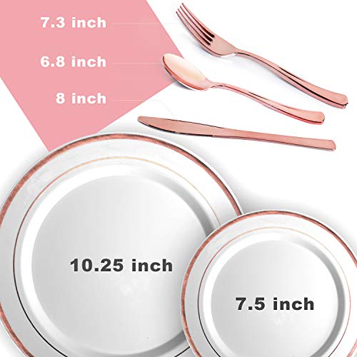 200 Piece Rose Gold Disposable Cutlery Set Plastic Gold Silverware