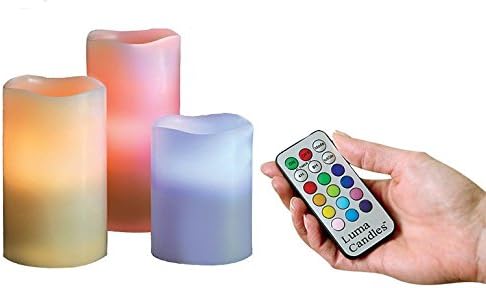 Freegoing Flameless Candles Pillar Remote 12 Colors Changing Set of 3 Ivory Wax with 18-Key Timer Remote