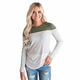 YANG-YI Clearance Women Long Sleeve Striped Patchwork Stretchy Tops Casual Blouse T-Shirt