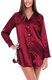 Del Rossa Womens Satin Nightshirt, Boyfriend Style Sleepshirt