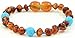 Baltic Amber Teething Bracelet for Babies with Turquoise Beads - 5.5 Inches - Baltic Amber Land - Knotted for Safety - Polished Cognac Amber Beads - Screw Clasp (Light Blue with Turquoise Beads)
