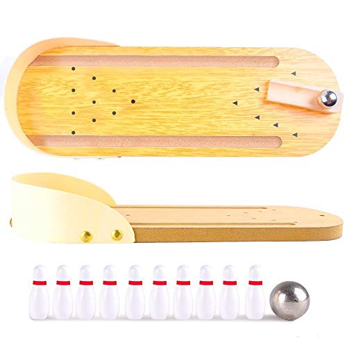 Thyggzjbs Mini Bowling Game, Mini Wooden Desktop Bowling Game Mini Tabletop Bowling Toy | Perfect for Kids & Adults - Thumbnail 3
