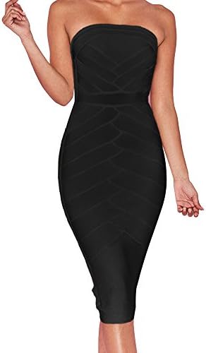 Ecosunny Women's Sexy Strapless Tube Top Bodycon Midi Length Prom Party Bandage Dress (S, Black)