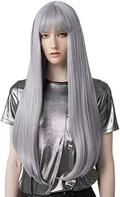 Reecho 28 Super Long Straight Wig With Bangs Synthetic Hair For