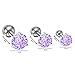 BodyJ4You 16 Gauge Tragus Earring Stud with Purple Crystal Cartilage Earring Set of 3