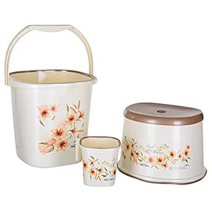 Nayasa Avekin Plastic Square Deluxe Bathroom Set of 3 (25 L, Off-White, 3-Pieces)
