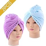 2PCS Turban, Microfiber Dry Hair Towels for Hair Turban Wrap (Blue+Purple)