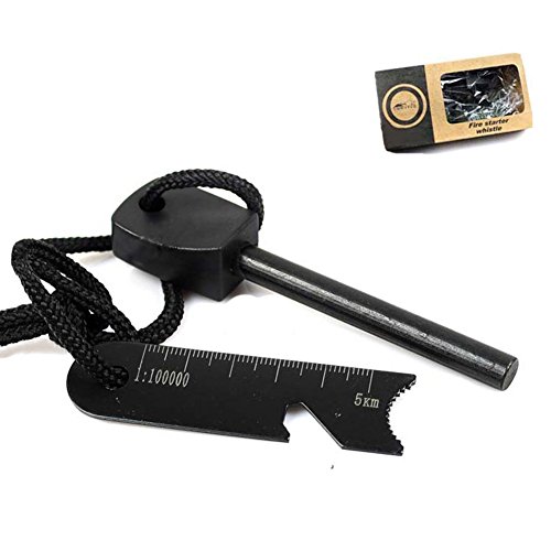 Outdoor Survival Spark Magnesium Emergency Fire Starters with Whistle