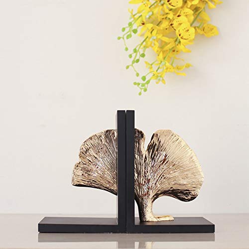 MQW Fashion Creative Resin Golden Apricot Leaf Bookend Magazine Shelf Modern Home Living Room Bedroom Hotel Cafe Bookstore Desktop Decoration 44 23CM Delicate and Beautiful
