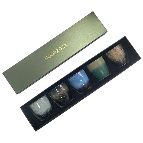 HOOPZOZA Espresso Coffee Cup Handmade 5 pcs Tea Cup Set Multicolour Gift Box150ml for Turkish Tea Cappuccino Latte(B-5)