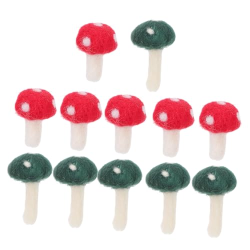 jojofuny 12pcs Felt Mushroom Craft Material for DIY Headdress and Art Projects Soft Textured Wool Felt Ornaments Red and Green Miniature Mushrooms for Creative Hair Accessories and