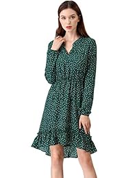 Allegra K vestido de cuello en V con volantes y lunares para mujer