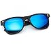 Faux Wood Reflective Revo Color Lens Horn Rimmed Style Sunglasses,Light Wood Print / Mirror Blue