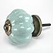 Blue Crackle Ceramic Knob, Kitchen Drawer Pulls, Handles Set/2pc ~ C39RL Hand Glazed Vintage Melon Style Knobs with Antique Brass Hardware for Dresser Drawers, Cabinets & Vanity