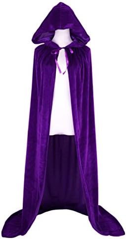 Beauty Bloom Unisex Full Length Hooded Velvet Cloak Halloween Cape Costume, 59" Purple Velvet