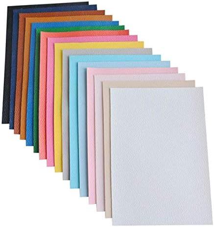 16 Pieces A5 Size Solid Color 1.2MM Thickness Litchi Grain Texture Synthetic Faux Leather Fabric Sheets Cotton Back for Making Hair Bows, Earrings, Placemats, 16 Color Each Color One Sheet