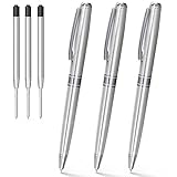 Ballpoint Pens, F-color 3 Pack Retractable Business Ballpoint Pens with 3 Extra Refills, Stainless Steel Twist Ball Pens Gift with Black Ink Medium Point (1.0 mm), Silver