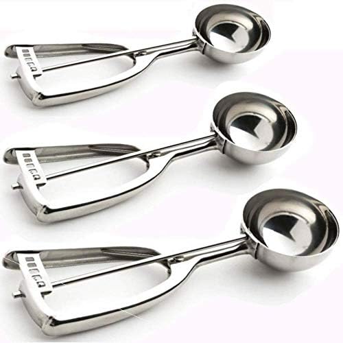 SuperEze Ice Cream Scoop & Cookie Dough 3 Pce Stainless Steel Set- Best for scooping muffins, cookies, mashed potato, rice balls or a portion control disher-18/8 SS (3 Pce Scooper Set) Great Gift Idea