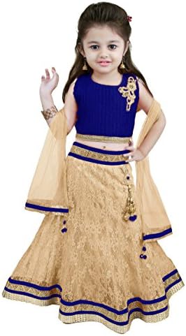ETHNICAL KIDS Girls' Indian Ethnic Wear Dupion And Netted Fabric Chaniya Choli Blue