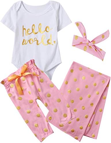 Dramiposs Newborn Baby Girl Hello World Outfit Polka Dot Floral Bodysuit with Blanket